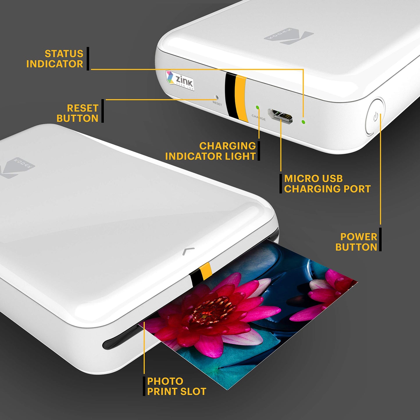 KODAK Step Sofort-Smartphone-Fotodrucker - Tragbarer Mini-Farb-Mobilfotodrucker - Zink 2x3” Klebefotos - Bluetooth-kompatibel mit iOS- & Android-Geräten - Spaßige Bearbeitungs-App - Weiß