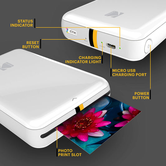 KODAK Step Sofort-Smartphone-Fotodrucker - Tragbarer Mini-Farb-Mobilfotodrucker - Zink 2x3” Klebefotos - Bluetooth-kompatibel mit iOS- & Android-Geräten - Spaßige Bearbeitungs-App - Weiß