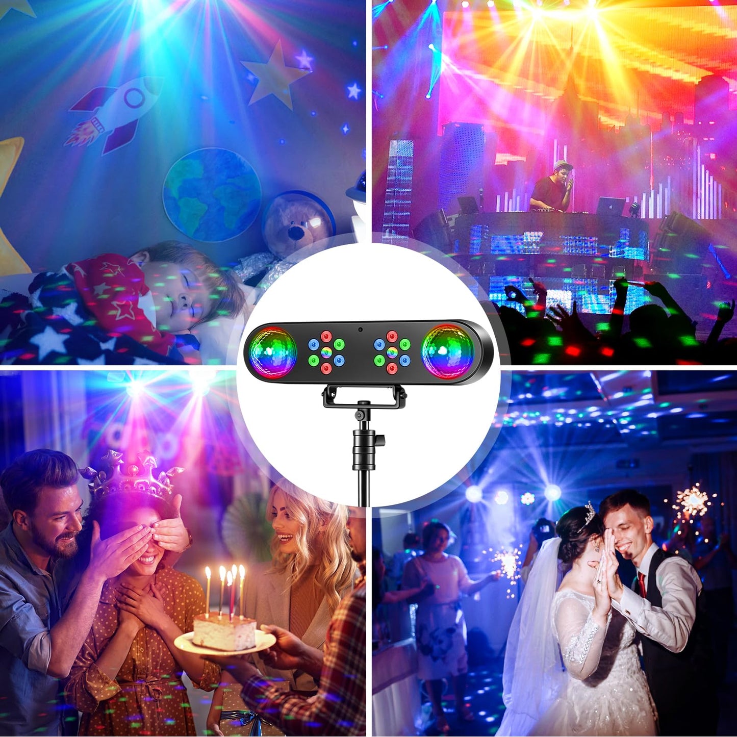 Rtktoup 4-in-1 Discolicht Partylicht mit Ständer, Discokugeln, PAR-Lichtern und Fernbedienung,Bühnenbeleuchtungssystem mit Ton aktiviert, für Bar, Gig, Move, Hochzeit, Halloween, Weihnachten