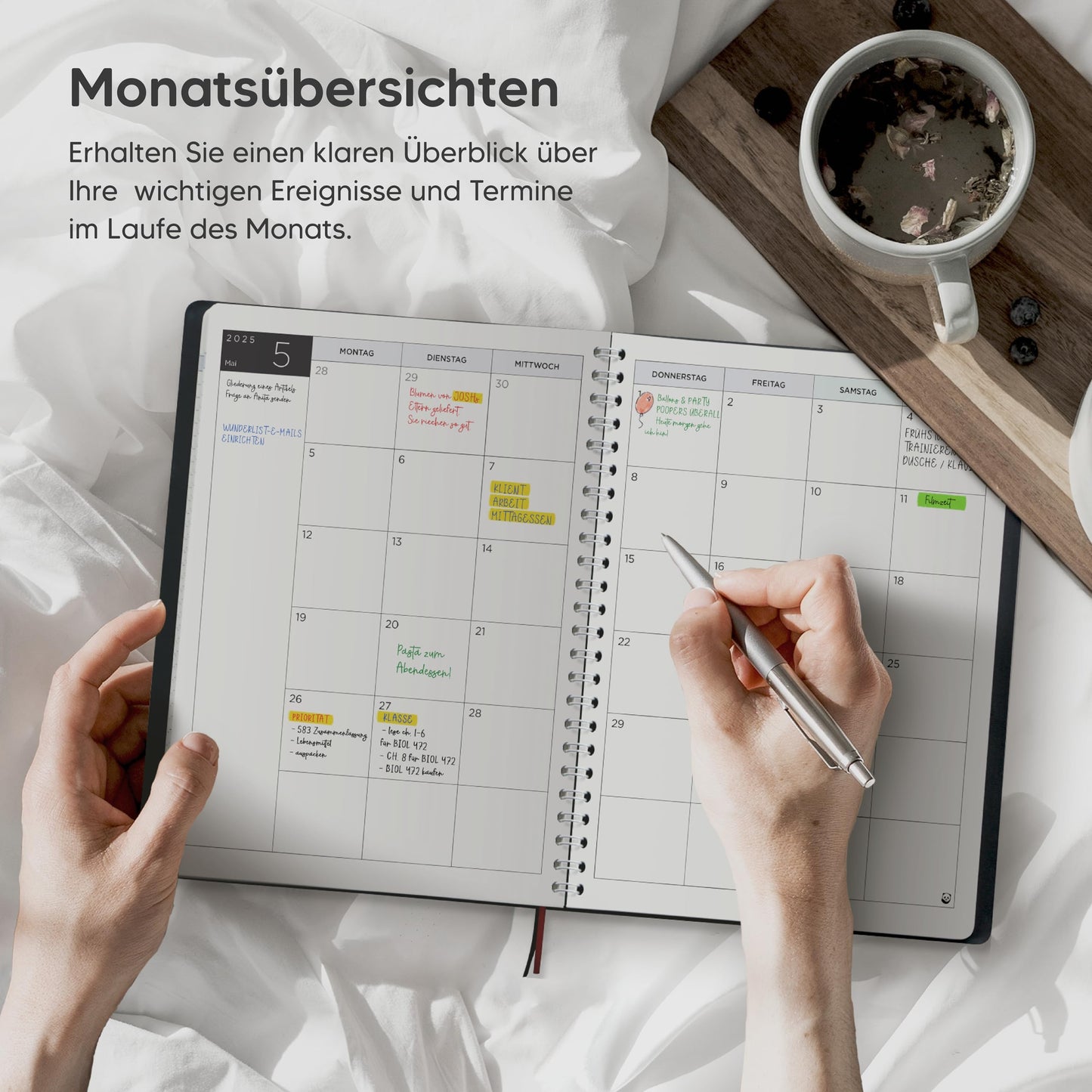 Terminplaner 2025 A5 von Smart Panda – Wochenplaner A5, Kalender 2025 – Softcover Tagebuch, 30 Minuten-Intervalle – Terminkalender, Planer 2025 – auf Deutsch