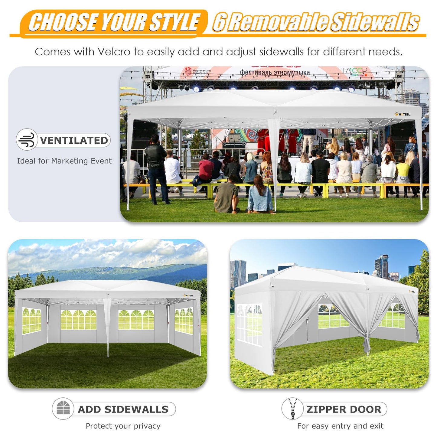 HOTEEL Pavillon 3x6 mit Seitenwnden, Faltpavillon 3x6 Wasserdicht Stabil Winterfest mit 4 Sandsäcke, Einfach Einzurichten Partyzelt für Outdoor-Party, Garten, Hochzeit, Event, Weiß