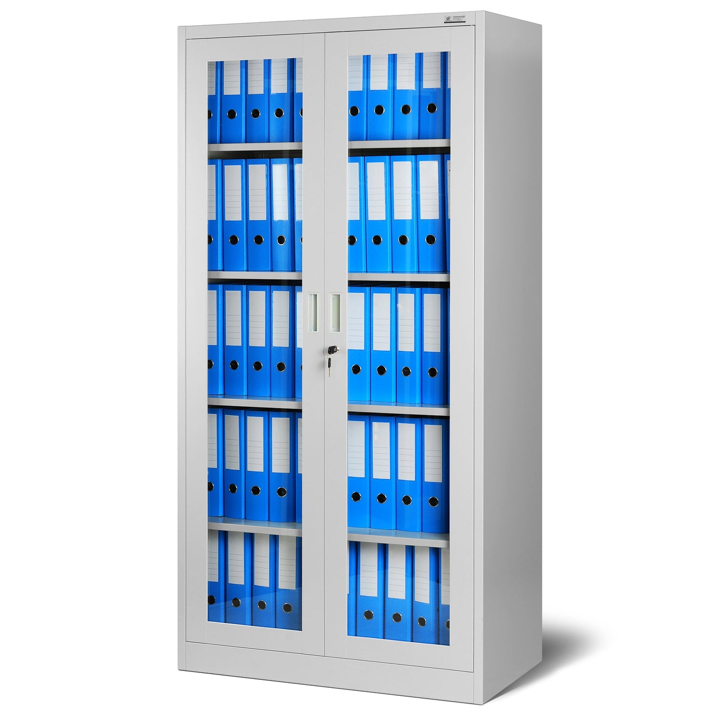 Aktenschrank C012 Glasvitrine Büroschrank Universalschrank Flügeltürschrank Stahlblech Pulverbeschichtung abschließbar 185 cm x 90 cm x 40 cm (Grau)