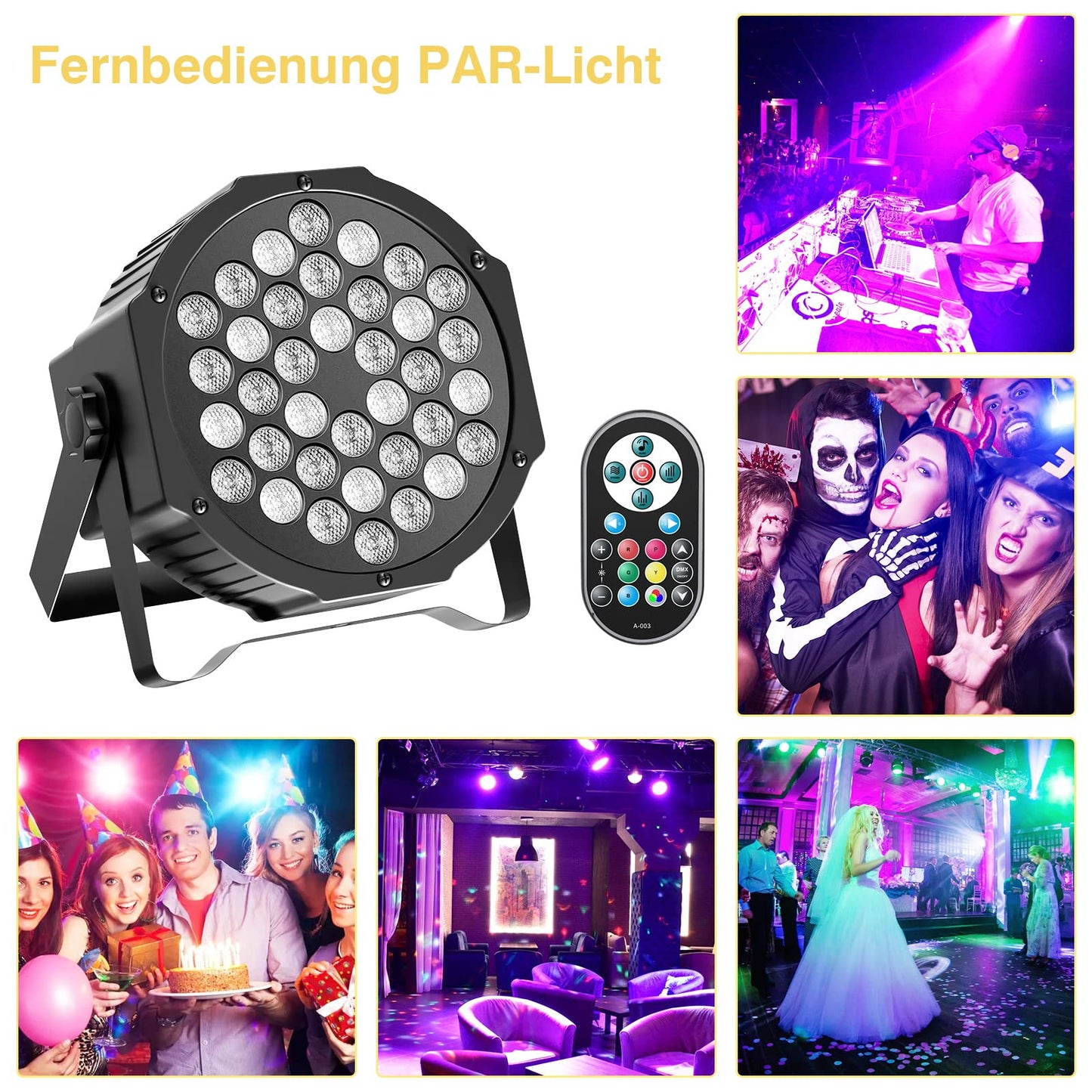 U`King 4er Pack LED Par Strahler 36 LED Bühnenlicht Partylicht RGB mit Fernbedienung, Discolicht Scheinwerfer Beleuchtung Moving Head für Stage DJ Party Show Bar Halloween Weihnachten