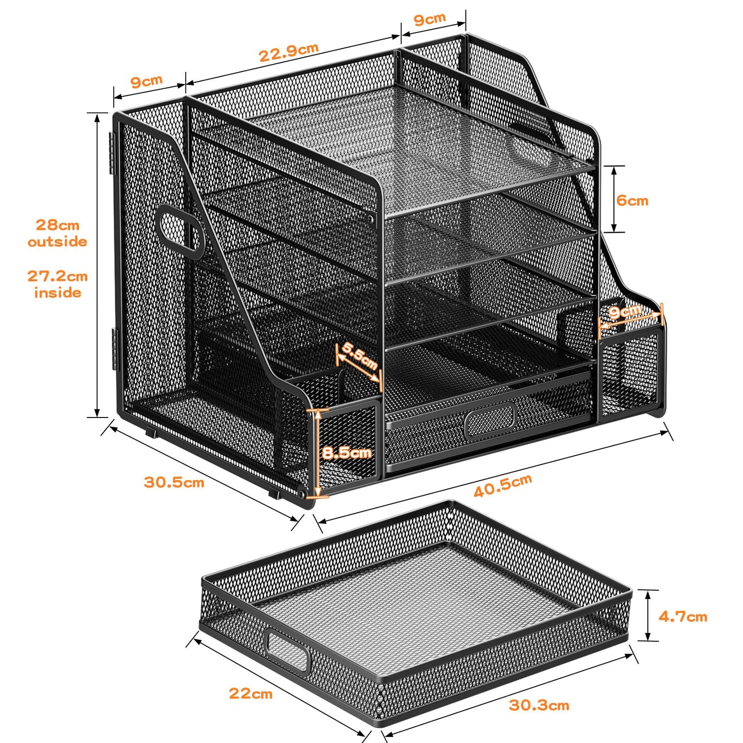 Restorgan Schreibtisch Organizer mit Aktenhalter, 5-stufiger Papier Organizer mit Schublade, Mesh Schreibtisch Akten Organizer mit Zeitschriftenhalter für Büro Organizer Schreibtisch (schwarz)