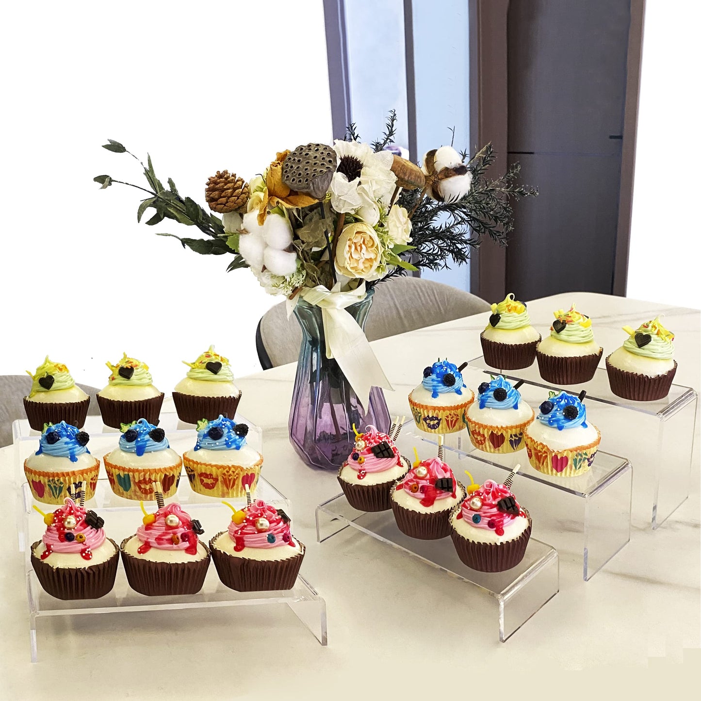 6 Stück Acryl Klare Display Regal Riser Stand Ständer 2 Sets 3 Größen Schmuck Display Shelf Buffets Cupcakes Figuren Präsentations Verkaufsständer Dessert Organizer Deko Schuhregal (Klar)