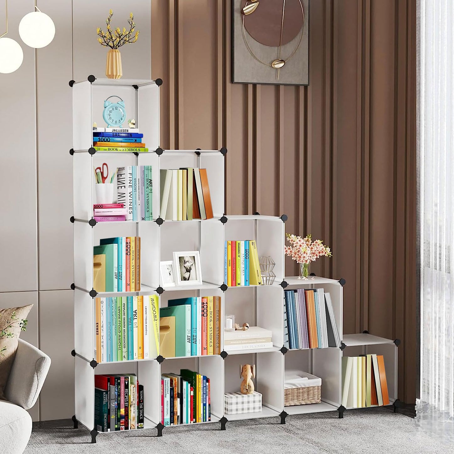 AWTATOS Kleiderschrank mit 16 Würfeln, Storage Shelves, DIY Regal Würfel, PP Steckregal Kunststoff, Kinderregal, Spielzeugregal, Faltschrank, Shelves, Standregal, Weiß ULPZ016