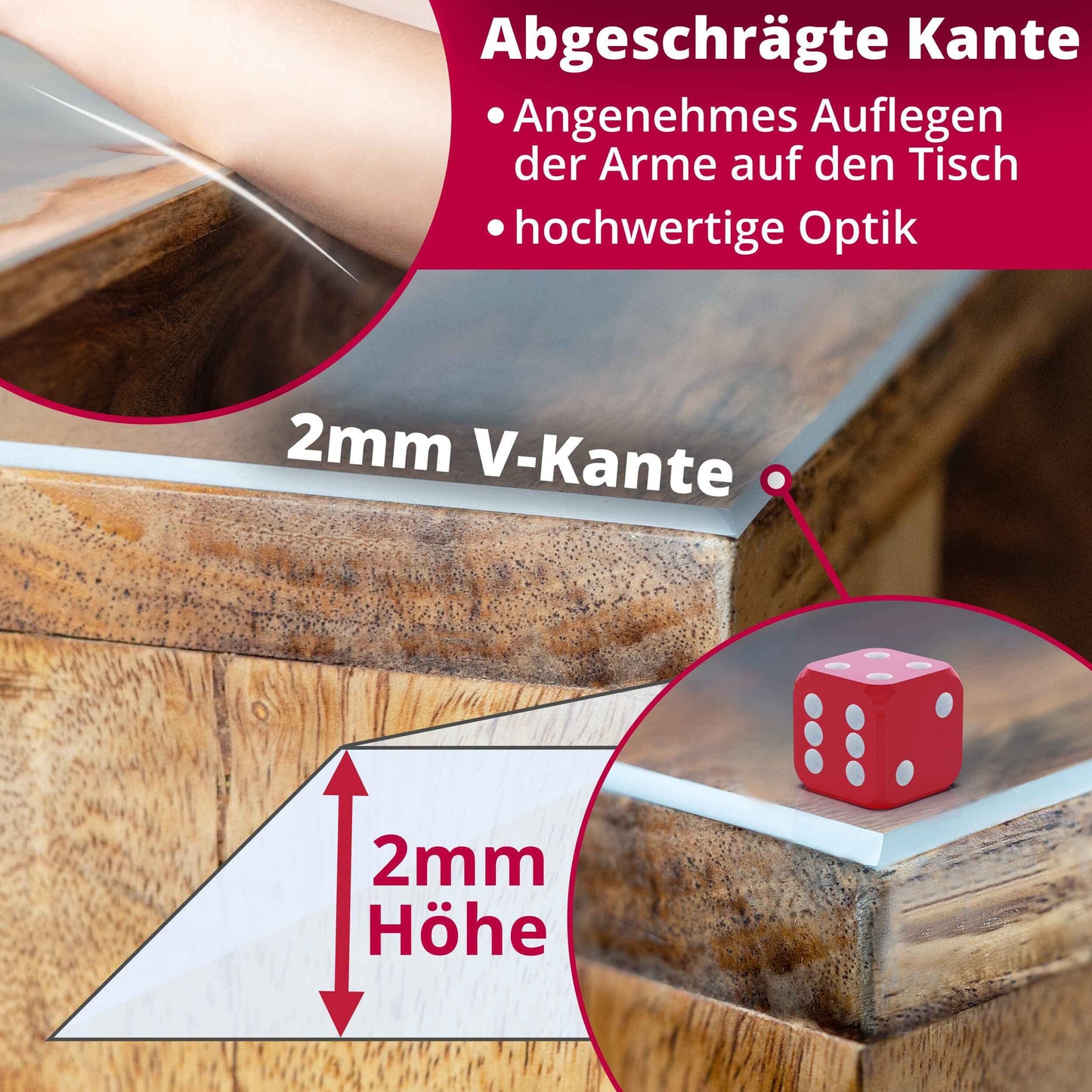 Transparente Folie 2mm abgeschrägte V Kante, glasklar und Hochglanz Schutzfolie Tischschutz Tischdecke Größe wählbar Eckig 90 x 160 cm Schutztischdecke