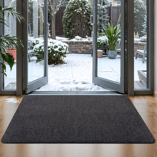 DEXI Schmutzfangmatte,rutschfeste Fußmatte für Innen und Außen,Waschbar Eingangsteppich Saugstarke Türmatte - Sauberlaufmatte 50 x 80 cm,Schwarz-Grau