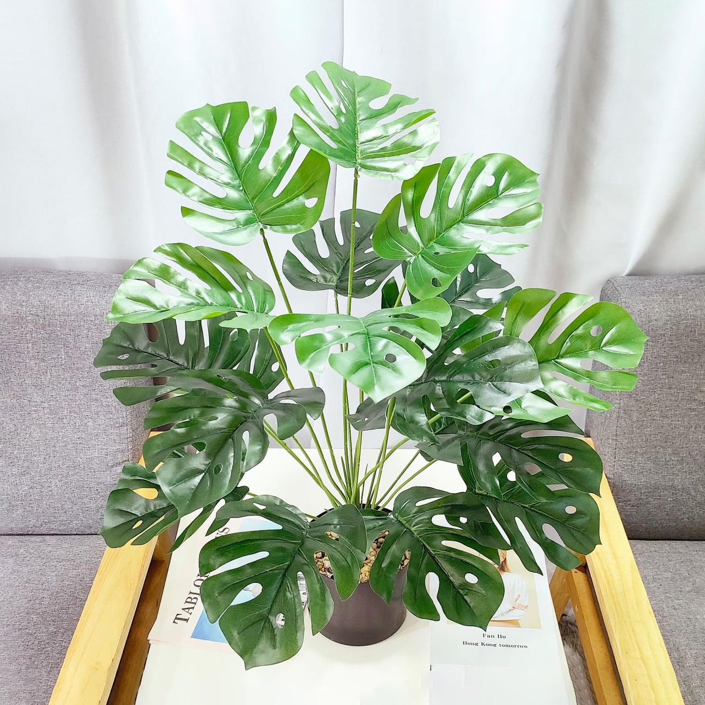 Vmhkjo Monstera Kunstpflanze Groß,75cm Hoch 18 Zweige Kunstpflanze Splitphilo im Topf Künstliche Pflanzen Tropical Hawaii Grün Fake Plant für Schlafzimmer Büro Garten Hochzeit Party Deco