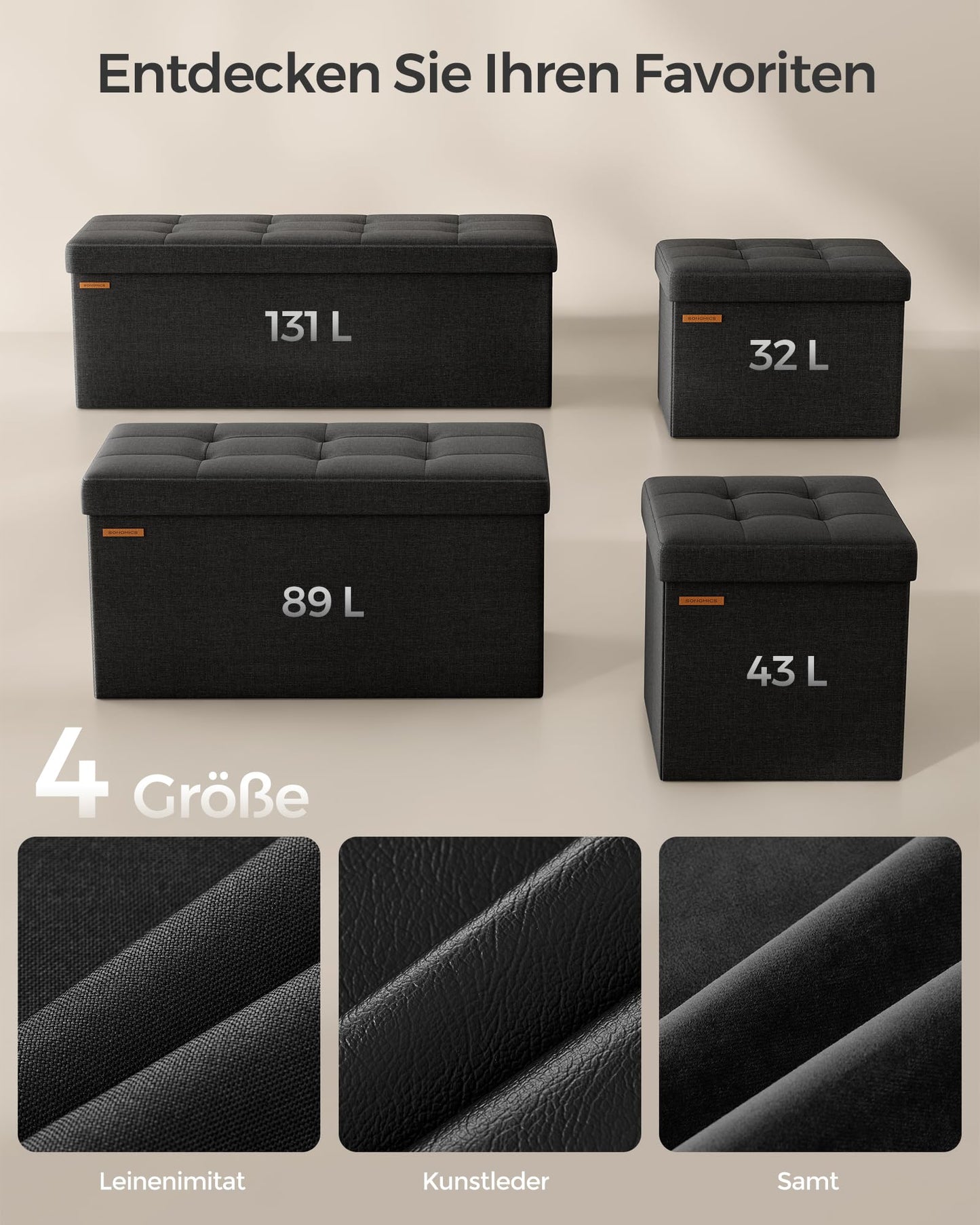 SONGMICS Sitzhocker mit Stauraum, klappbare Sitzbank, 38 x 110 x 38 cm Fußbank, Aufbewahrungsbox, bis 300 kg belastbar, für Wohnzimmer Schlafzimmer Flur, tintenschwarz LSF077B01
