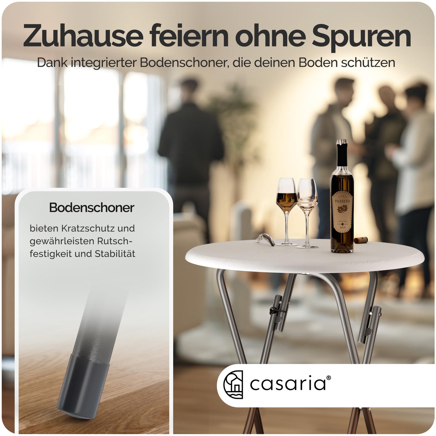 Casaria® Stehtisch 2er Set Klappbar Höhe 110cm Ø 60cm Beistelltisch Klapptisch Bartisch Cocktail Holz Esstisch Rund Hochtisch Garten Gartentisch weiß