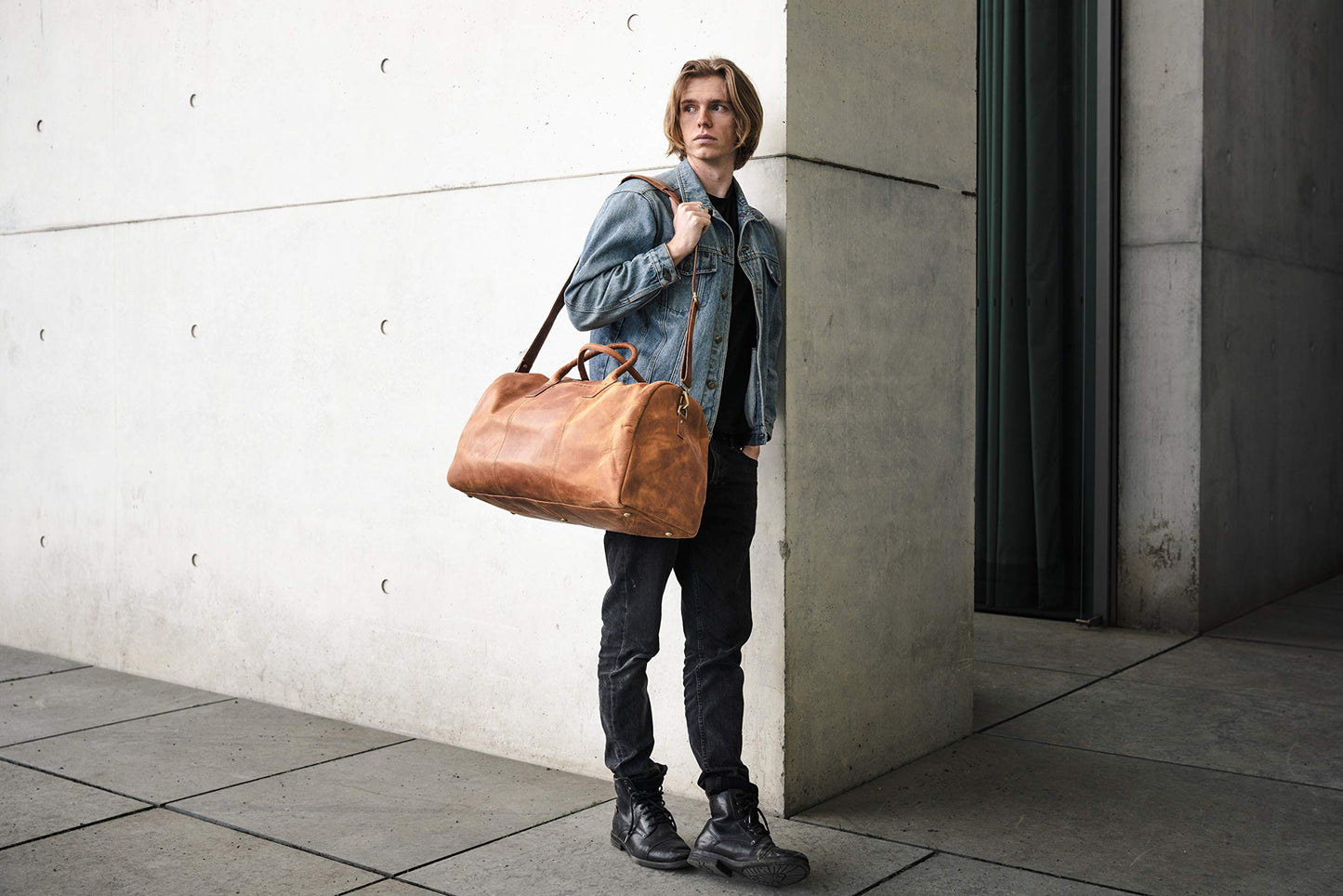 HOLZRICHTER Berlin No 13-1 (L) - Premium Weekender Reisetasche, Sporttasche und Handgepäck aus Leder - Camel-braun