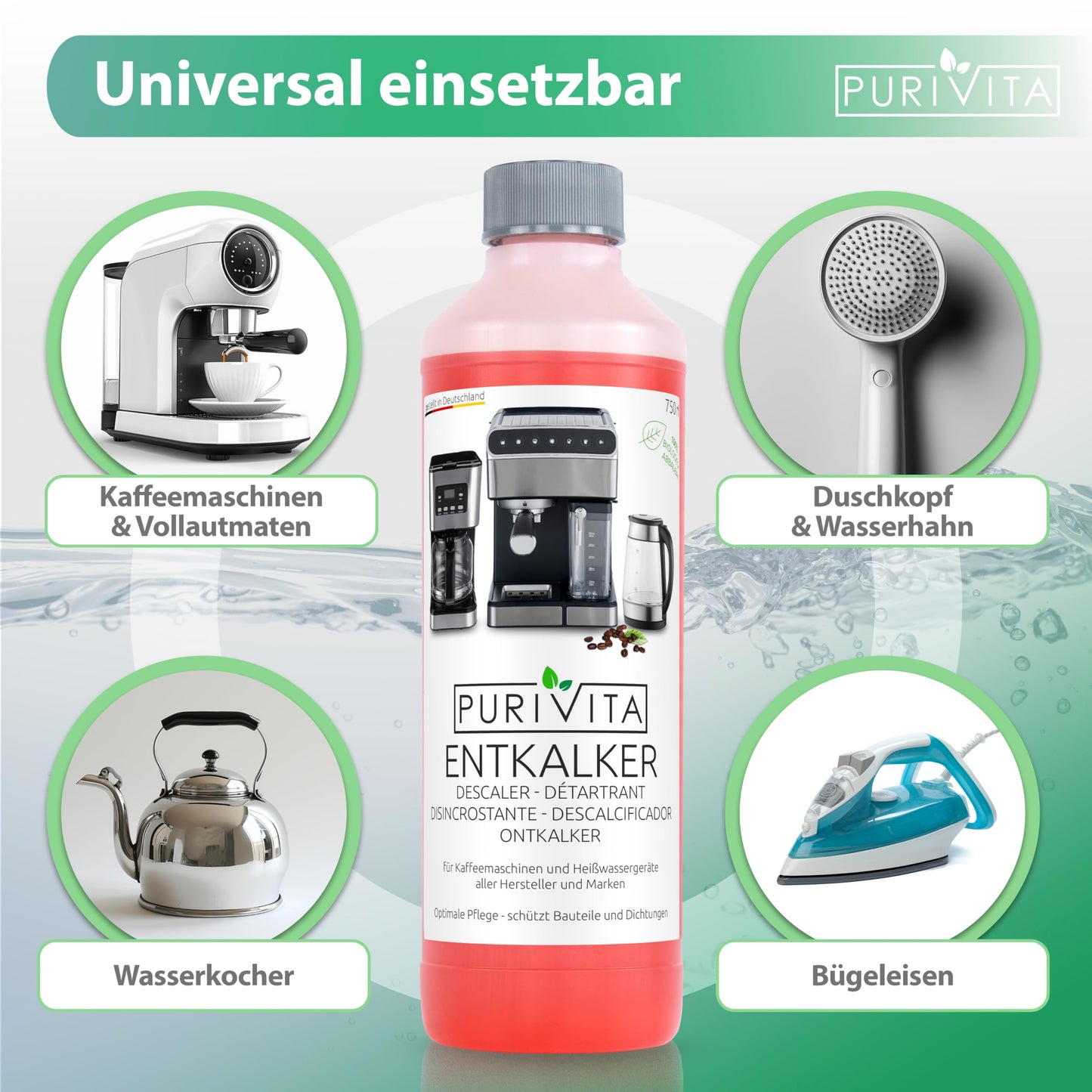 PURIVITA - Universal Entkalker Kaffeevollautomat (3x 750ml) Entkalker Kaffeemaschine für ALLE gängigen Marken - 3 Flaschen