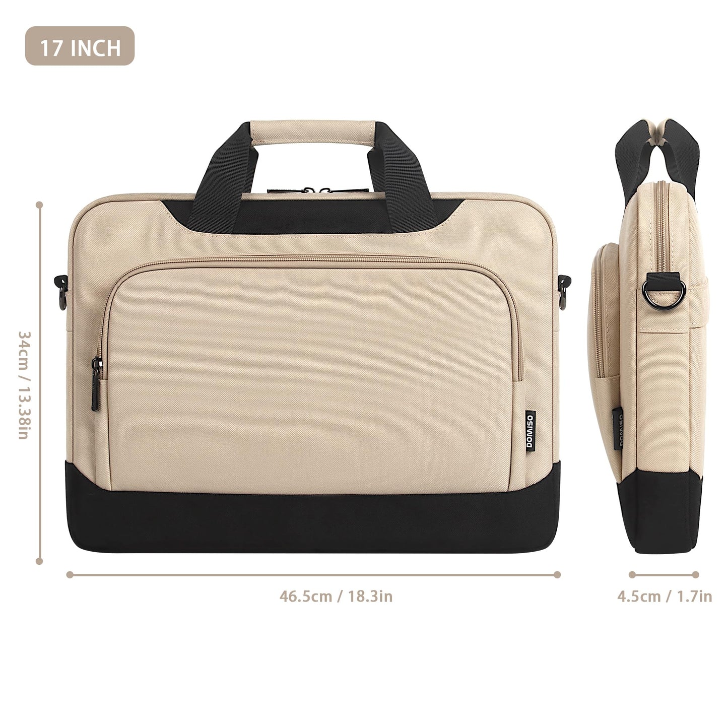 DOMISO 17-17.3 Zoll Laptop Schutzhülle Geschäfts Aktentasche Laptop Umhängetasche Kompatibel mit 17" Laptops/17.3" HP Pavilion 17/MSI GS73VR Stealth Pro/Dell Inspiron 17/Acer/ASUS,Beige