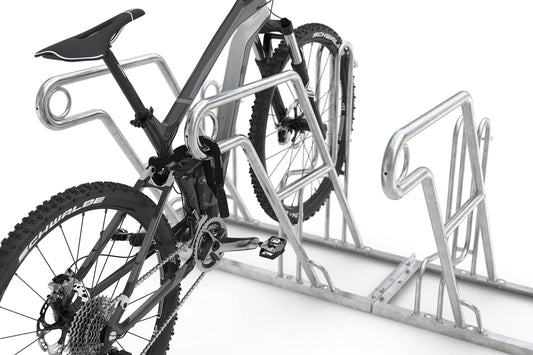 Anlehnparker 4604 XBF | Fahrradständer einseitig | für 4 extra breite Fahrräder | Abwechselnde Hoch-/Tiefeinstellung | erweiterbar | Fahrradparker Bodenparker Mehrfachständer Bügelparker | Dreifke®
