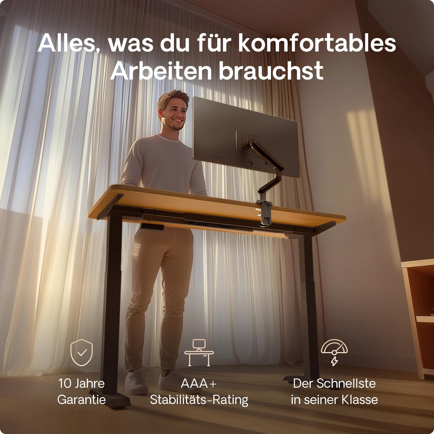 Desktronic Höhenverstellbarer Schreibtisch 160x80 cm - Stabiler Schreibtisch Höhenverstellbar Elektrisch - Standing Desk mit Touchscreen und Integrierten Ladesteckern