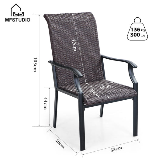 MFSTUDIO Rattan Balkonstuhl 2er Set, Garten Stühle Wetterfest, Schwarzbraunes Rattan, Stahlrahmen, Ergonomischer Hochlehner, Outdoor Sessel für Terrasse, Balkon, Bistro