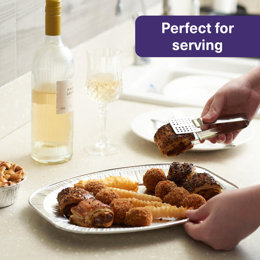 MATANA 20 Stück Alu Servierplatten, Partyplatten für Buffets, Kindergeburtstage, Hochzeiten, Catering, Grills & mehr, 35x23cm - Stabil & Praktisch