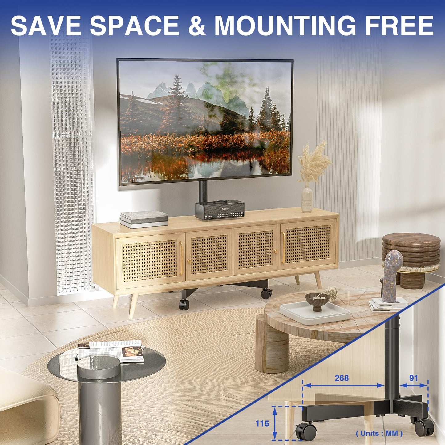 RFIVER TV Ständer Rollbar mit Rollen für 23-65 Zoll Plasma/LCD/LED Fernseher, Fernsehständer Mobiler TV Wagen höhenverstellbar TV Stand Trolley Hält 40kg VESA 400x400 mm
