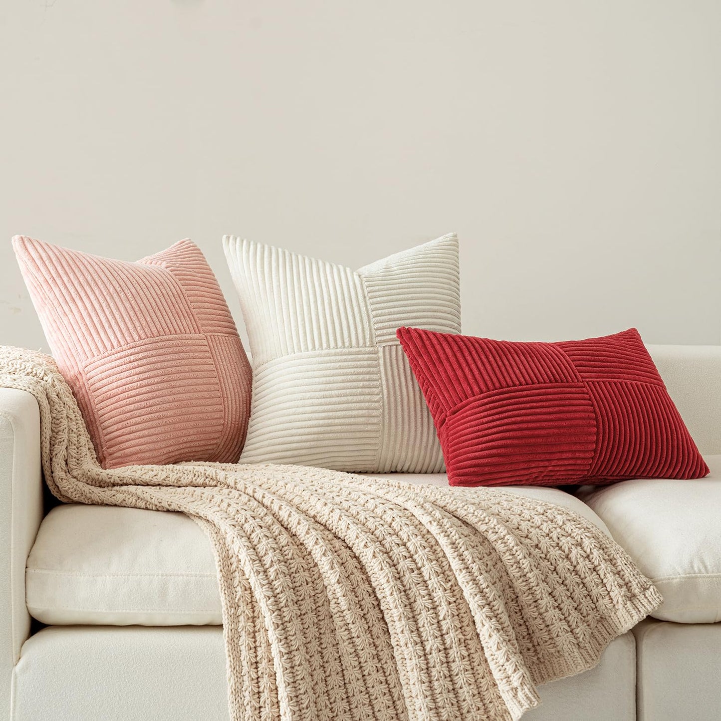 MIULEE 2er Set Kissenbezug 50x50cm Beige Kissenhülle Kissenbezüge Sofakissen Dekokissen Boho Couchkissen Kord Dekorative Zierkissenbezug für Sofa