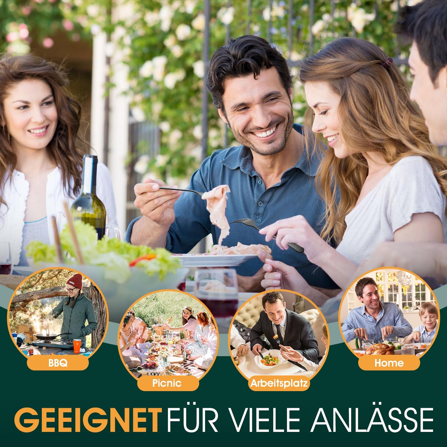 TAN REN Besteck Set Schwarz 6 Personen, 36-Teiliges Edelstahl Besteckset Schwarz mit Steakmesser, Elegantes Essbesteck mit Messer Gabel Löffel, Tafelbesteck für Küche/Restaurant
