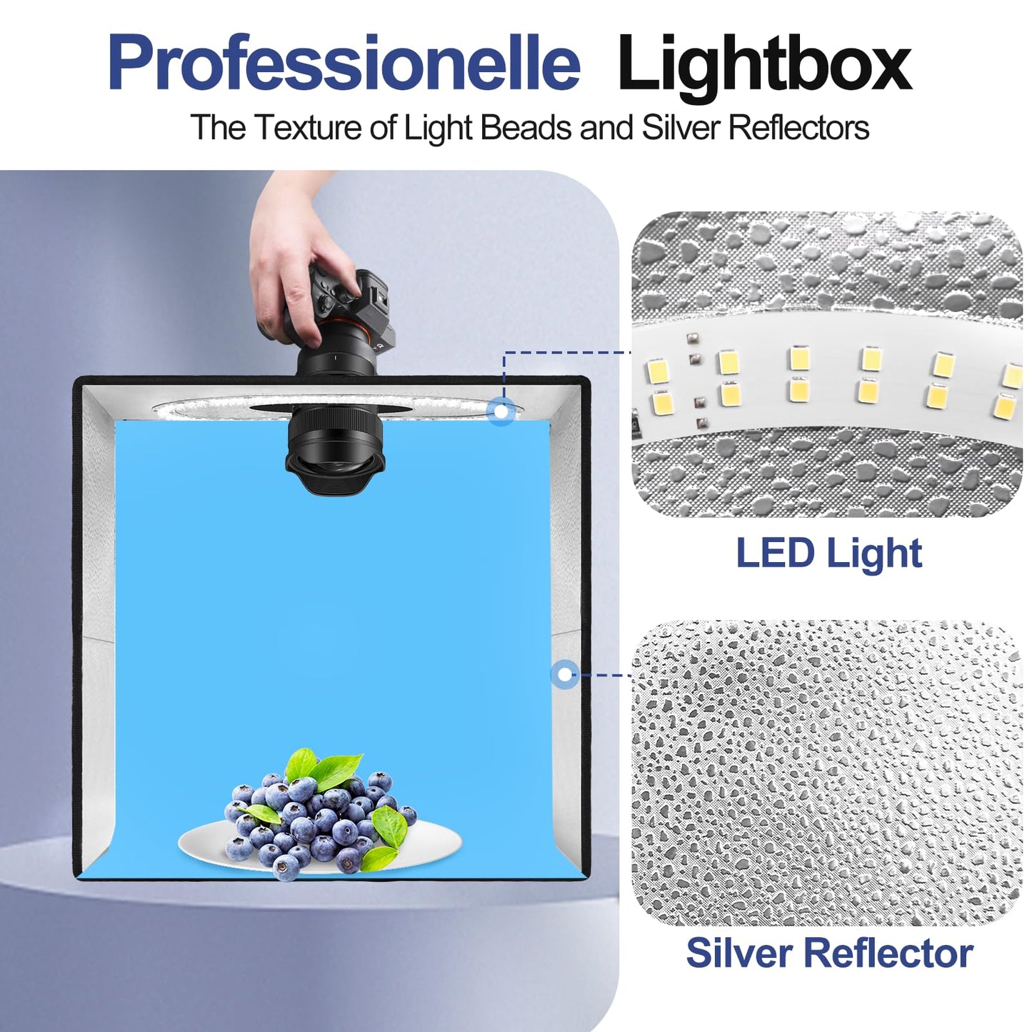 EMART Fotobox zum Fotografieren, 40x40 cm Fotostudio Lichtbox, Tragbarer Fotografie Lichtzelte 144 LED-Licht und 6 wasserdichte PVC Hintergründe für Produktfotografie, kleine Gegenstände