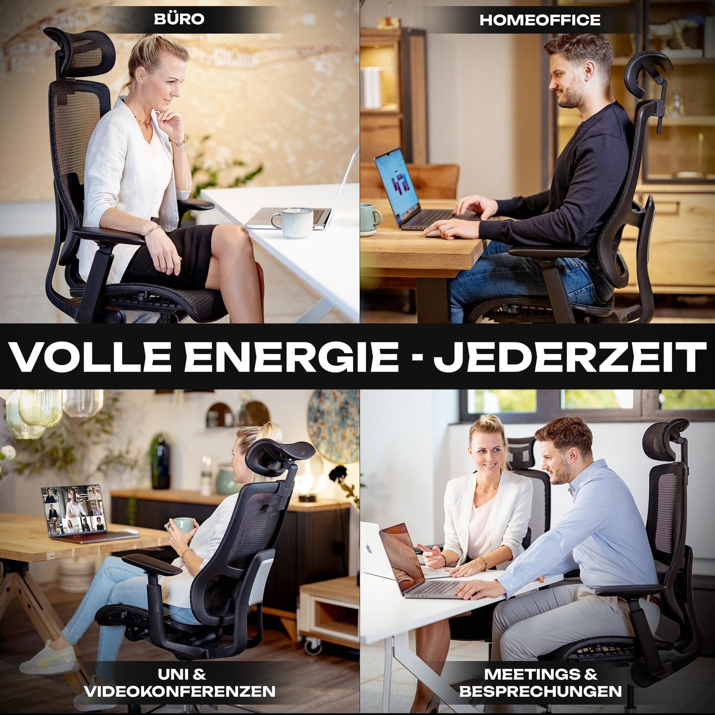 VALKENSTOL M6 Bürostuhl Ergonomisch - Auch für Grosse Menschen, Mesh-Sitz Ergonomischer Bürostuhl Chefsessel Bürostuhl Schreibtischstuhl Office Chair