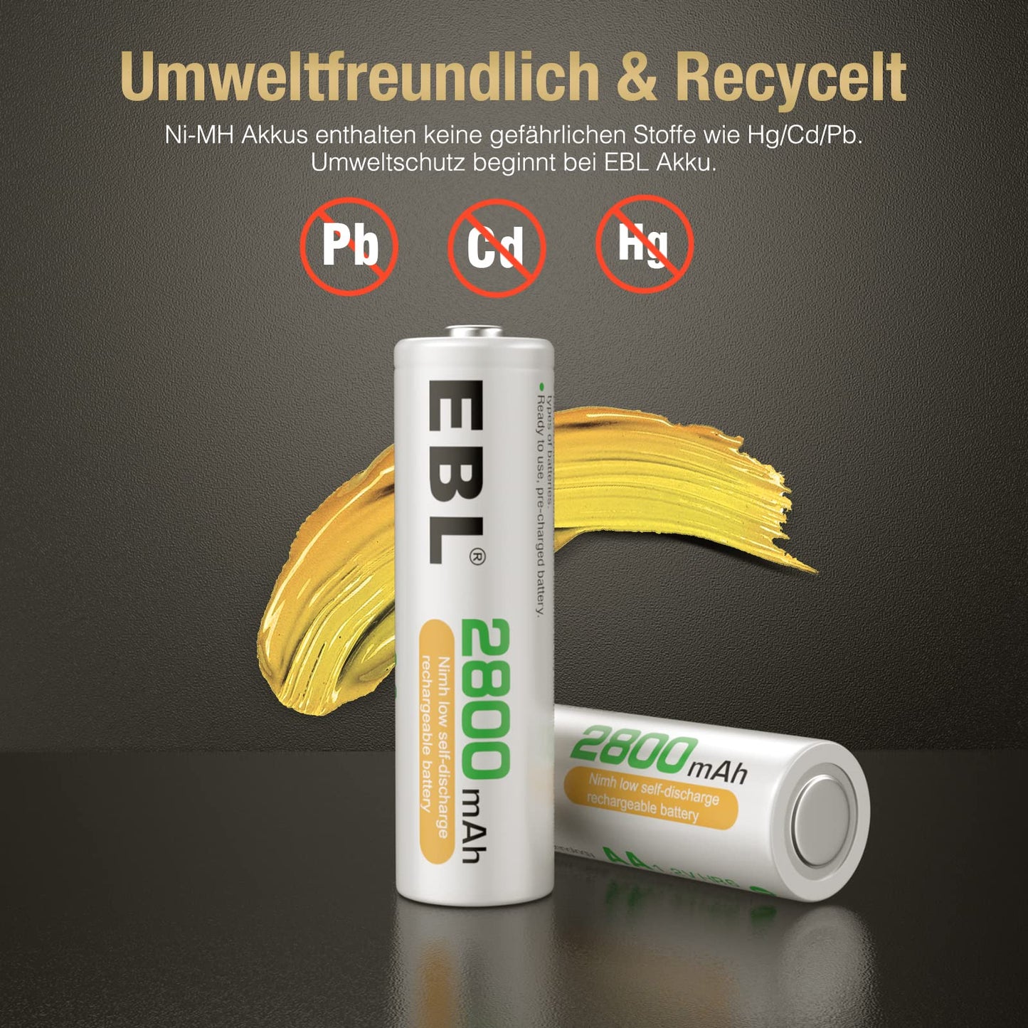 EBL Akku AA - wiederaufladbare AA Batterien 8 Stück mit hoher Kapazität 2800mAh,1,2V Mignon AA Batterien