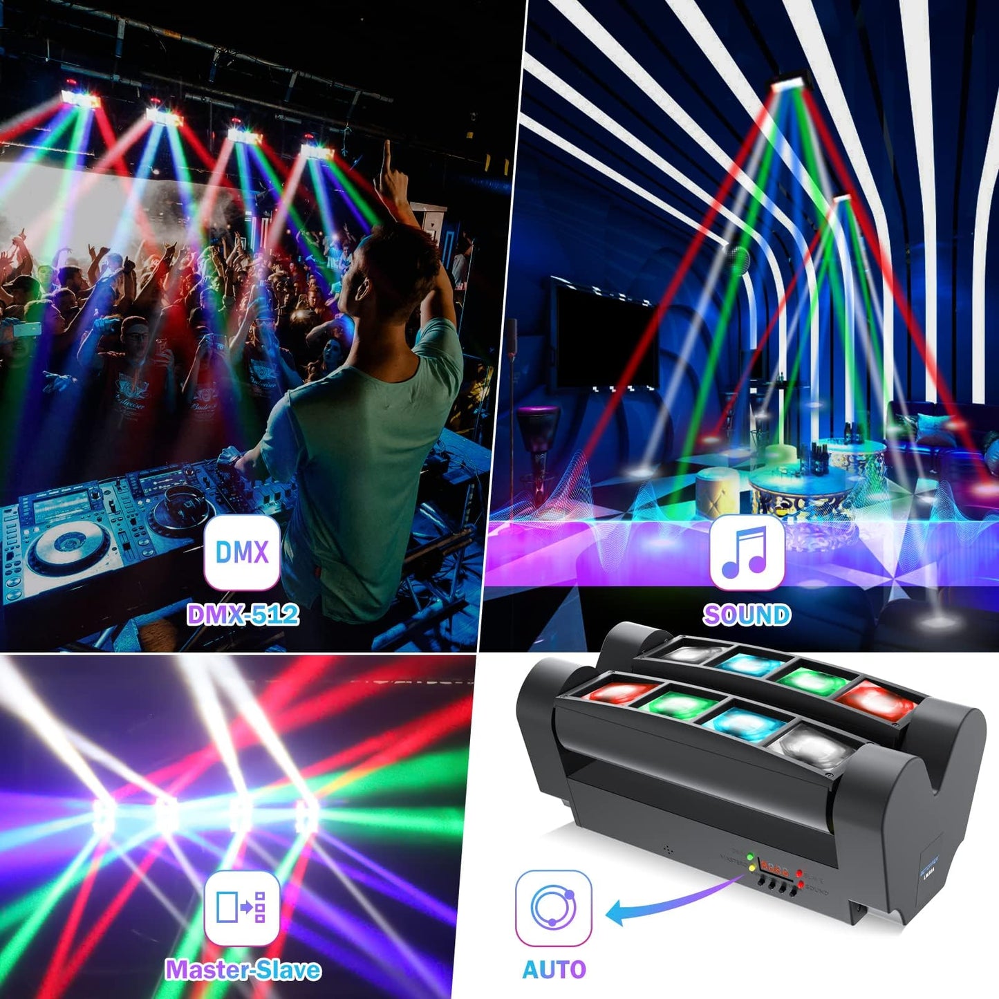 BETOPPER Moving Head Bühnenlicht, Disco Licht DJ Licht 8x3W RGBW 4 in 1 LED Lichteffekt,Mini Partylicht Stage Lights mit DMX512/Sprachmodus für Bar Party Club Oktoberfest Weihnachten(2 Stück)