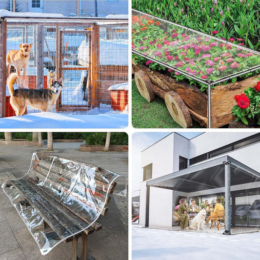 Plane Transparent Mit öSen Plane für außenbereich,OKYUK 420 g/m² PVC Transparent Plane, mit 20 Kabelbindern, 12 Gummibändern mit Kugeln, 11 m Befestigungsseil geeignet für Pavillons, Terrassen(2Mx3M)