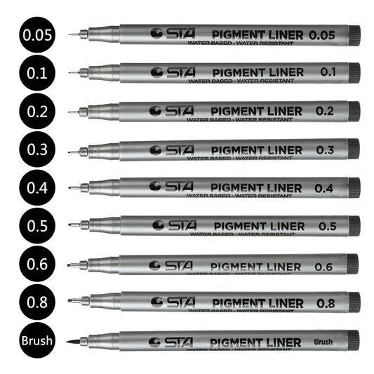 DealKits 9 Fineliner Stifte, Wasserdicht Pigmentliner Set(8 Linienbreiten und 1 Brush) Zum Skizzieren, Künstler Illustration, Tchnische Zeichnung, Office-Dokumente - Schwarz