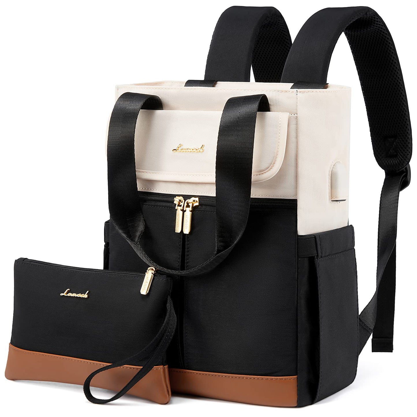 LOVEVOOK Rucksack Damen Klein, Kleiner Rucksäcke Damen Cityrucksack Mini Rucksacktasche Elegant Handtasche Schultertasche, Wasserdicht Laptop Tagesrucksack 13,3 Zoll, Beige Schwarz Braun