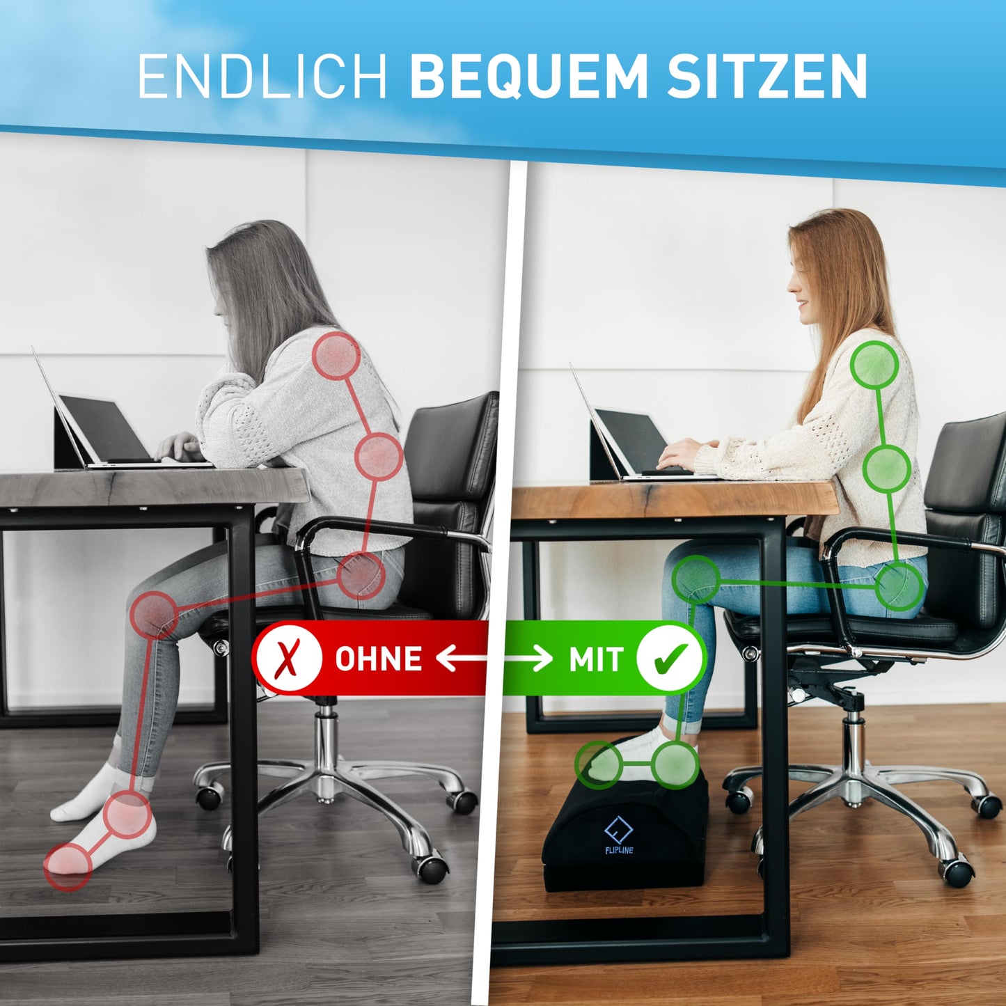 FLIPLINE Fußstütze Schreibtisch - [TEST SEHR GUT] - Höhenverstellbare Fußbank [rutschfest] - mit Flauschfaser Fußtasche - für Schreibtisch Büro Homeoffice Zubehör - Fußkissen Footrest Fußhocker
