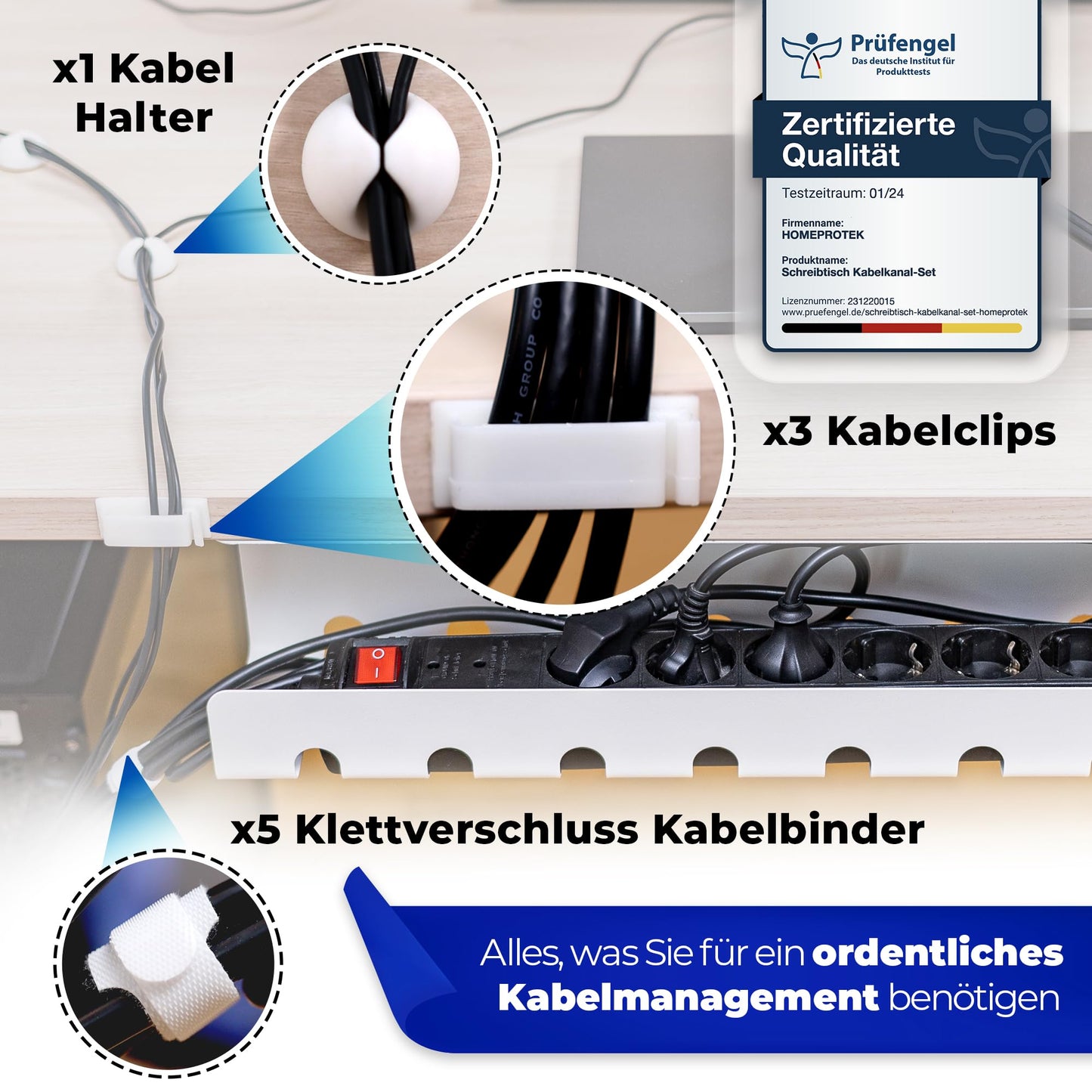 HOMEPROTEK Kabelkanal für EIN ordentliches Kabelmanagement, 1 x Weiß – Halterung mit einfacher Montage, 43 x 10 x 10 cm Kabel-Organizer, für Büro zu Hause