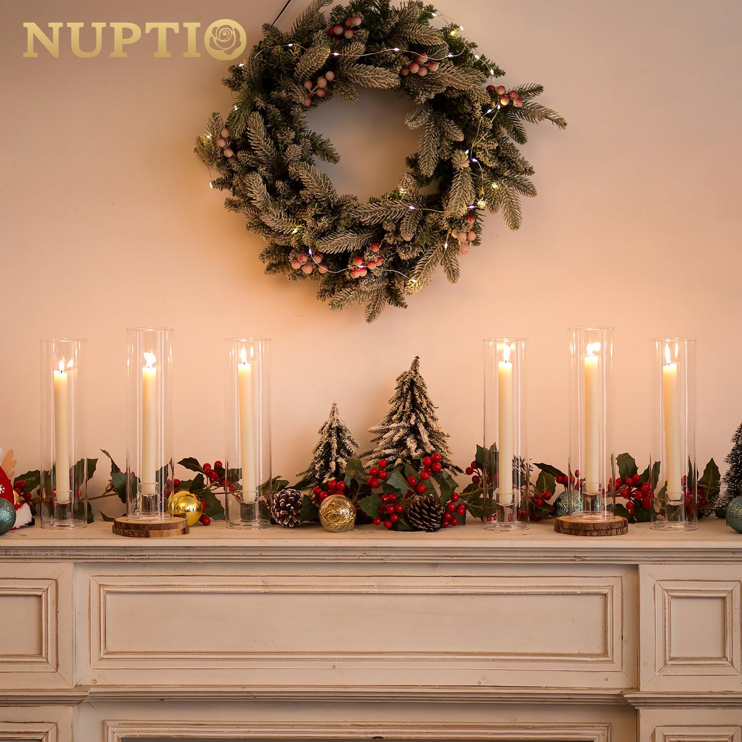NUPTIO Glaszylinder für Kerzen Kerzenhalter Klarglas - Satz von 2 Kerzenständer Stabkerzen Stabkerzenhalter Groß Bodenlosen Zylinder Schatten Hochzeit Party Tisch Tafelaufsatz Dekor