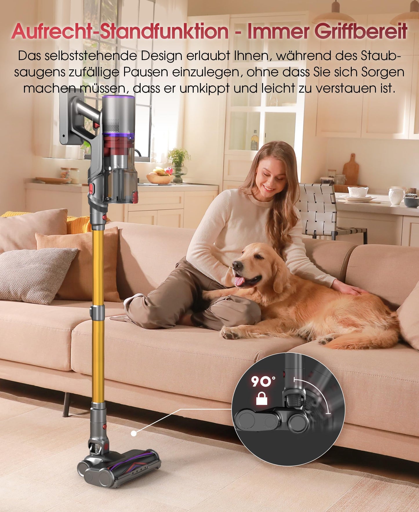UNINELL HOME Akku Staubsauger,48000Pa/550W/65Mins Staubsauger Kabellos mit Selbststehende,1.6L Akkustaubsauger mit Anti-Tangle-Bürste,LED Touchscreen,Super Leise für Hartböden Teppiche Tierhaare Auto