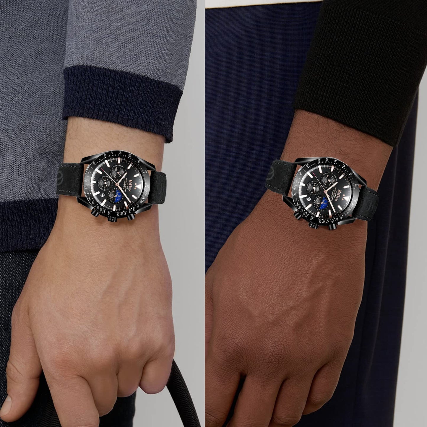 HANPOSH Herren Uhr Chronograph Uhren Herren Chronograph Edelstahl Wasserdicht Analog Quarz Armbanduhr Herren mit Datum Leuchtende Business Casual Uhren fur Männer (A06- Alle Schwarz)