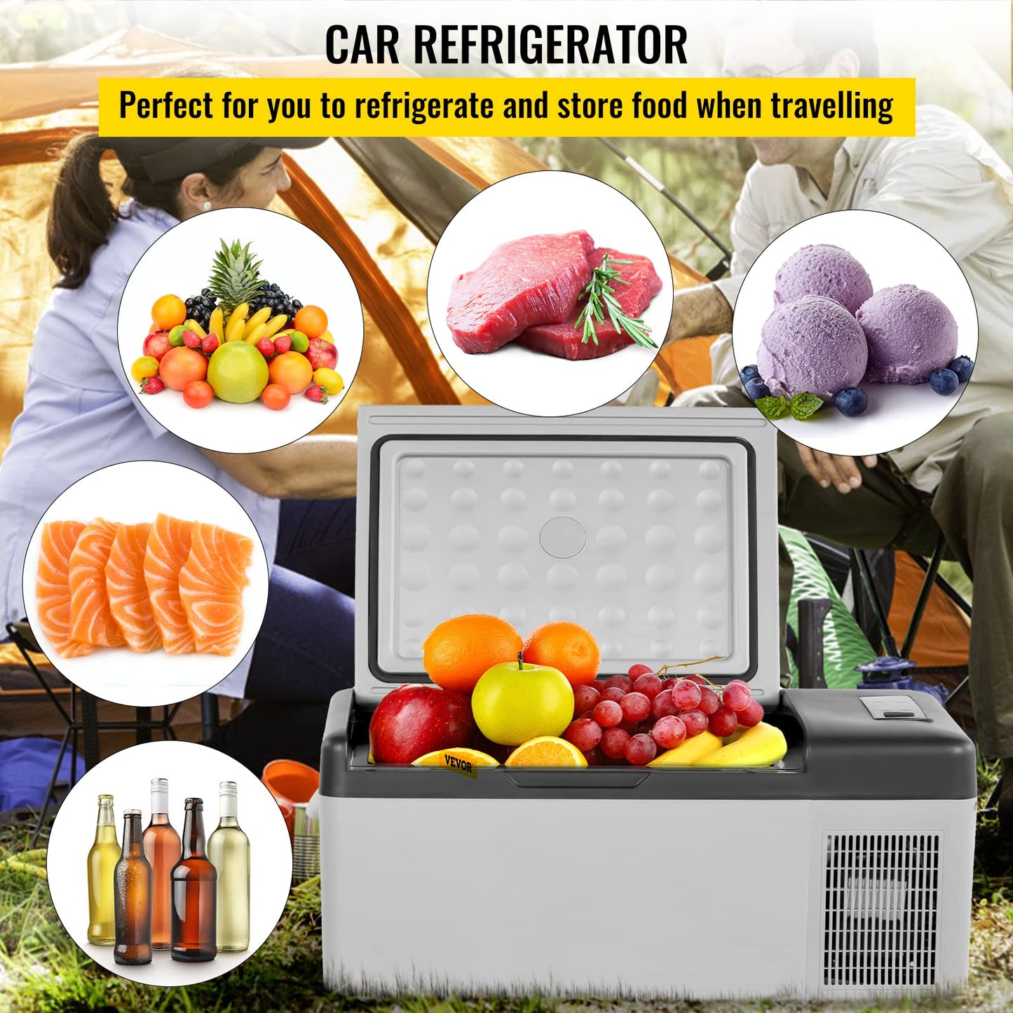 VEVOR Tragbare Gefrierbox Minikühlschrank Elektrische Kühlbox, Auto Kühlbox 15 L 98 x 320 x 260 mm Kühlbox Elektrisch 20 ℃ ~ 10 ℃ Kompressor Kühlbox, Auto, Lkw, Boot, Reisemobil, Camping