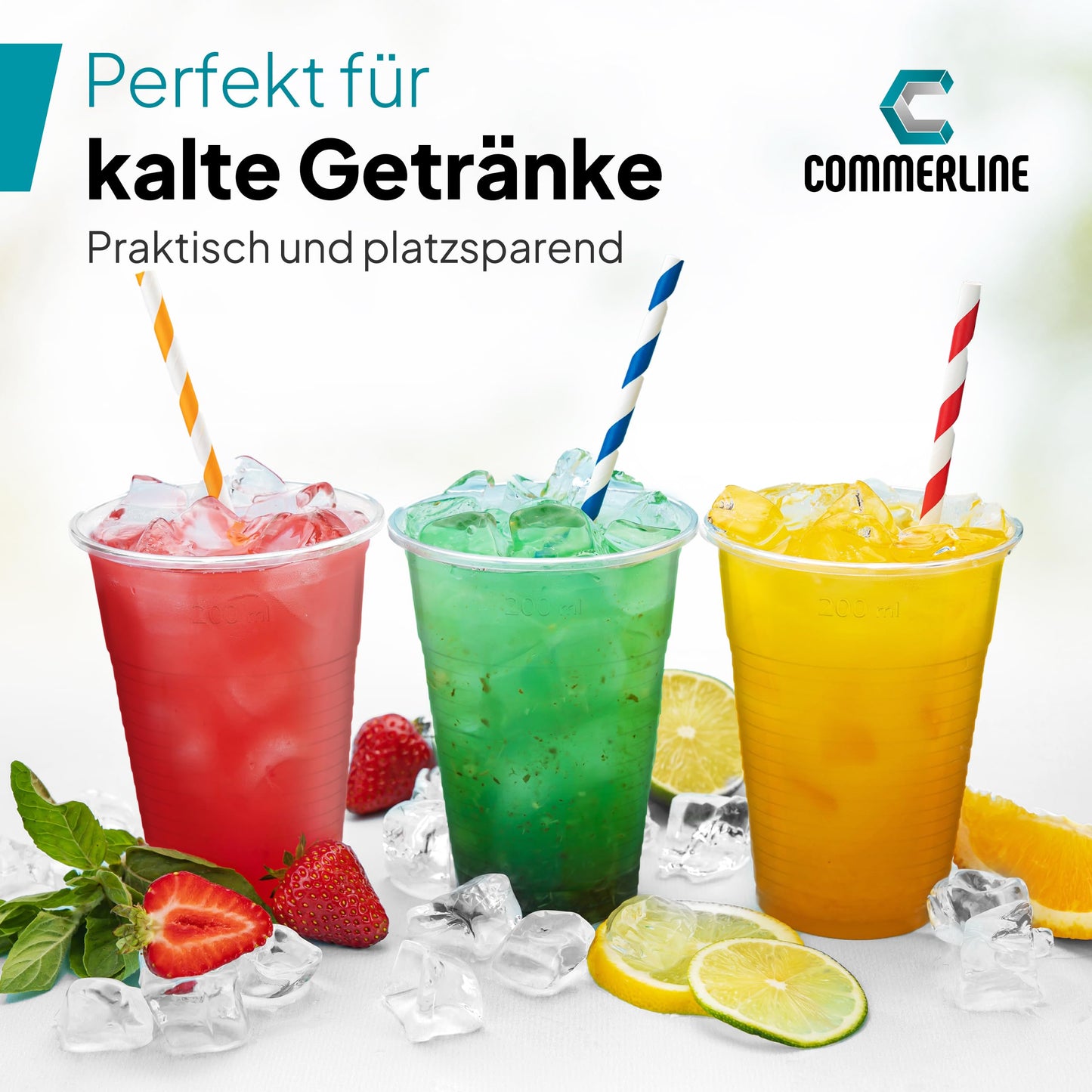Commerline 100 Stück Plastikbecher 0,3L Trinkbecher, Plastik Transparent Becher, Partybecher, Kunststoffbecher, Wasserbecher Ausschankbecher