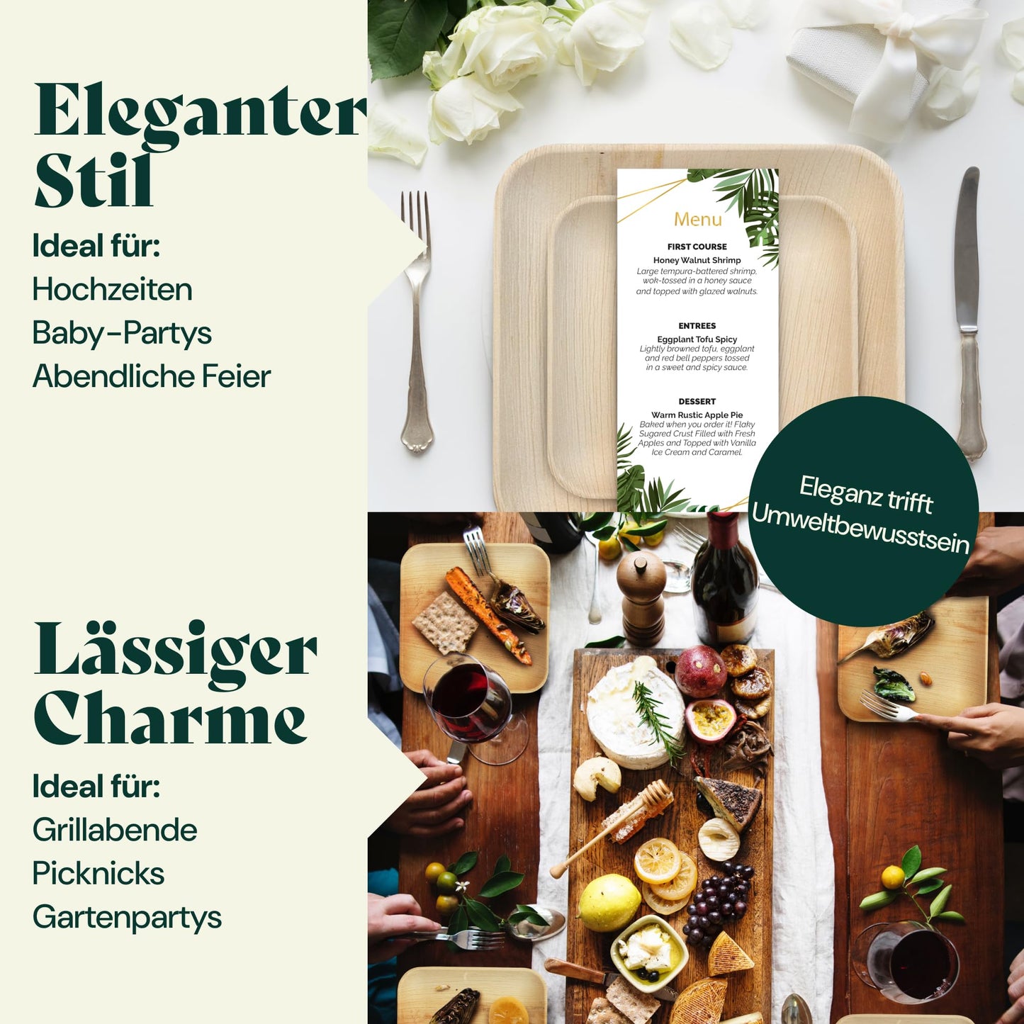 Chic Leaf Palmblatt Teller - 48 Stück Partyteller Set, Umweltfreundlich, Kompostierbar, Nachhaltig Einweggeschirr besser als Pappteller & Plastikteller, Eckig (25.5 & 18 cm)