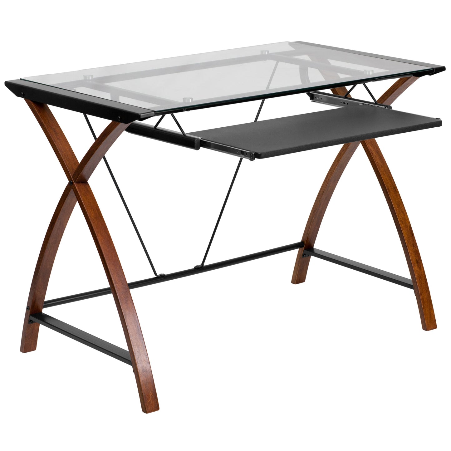 Flash Furniture Schreibtisch Glasplatte Kirschholzgestell 99x59x73 cm