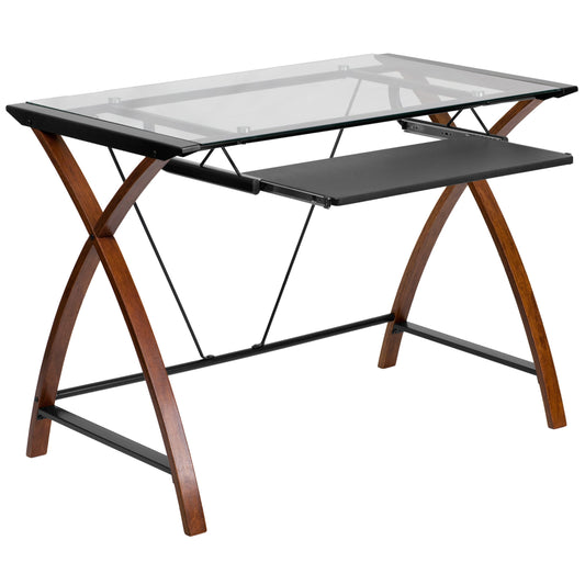 Flash Furniture Schreibtisch Glasplatte Kirschholzgestell 99x59x73 cm