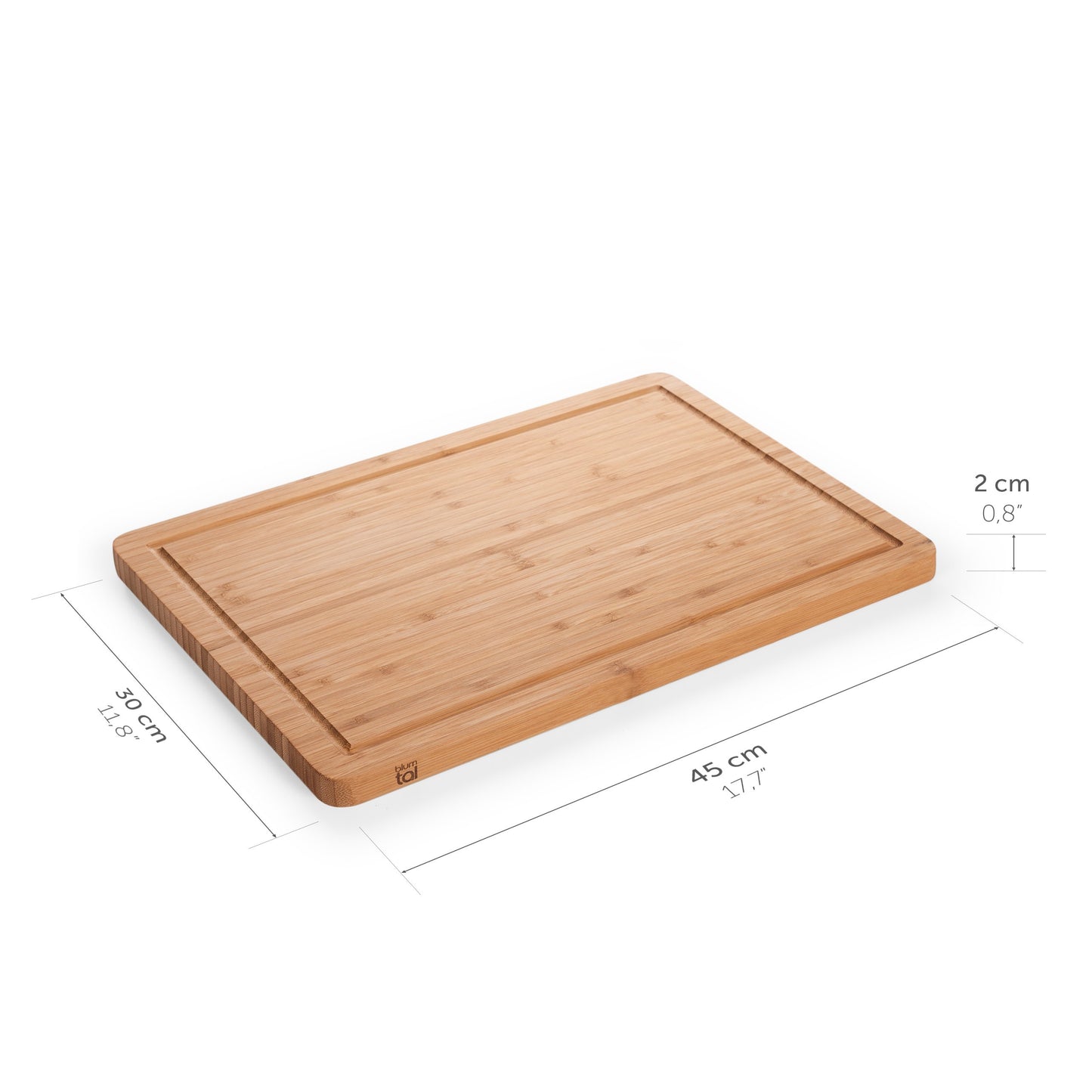 Blumtal Schneidebrett aus 100% Bambus - 2cm dickes Holzbrett antibakterielle - massives Schneidebrett Holz mit Saftrille - Holzschneidebrett 45x30x2cm - alternative zu Schneidebrett Kunststoff