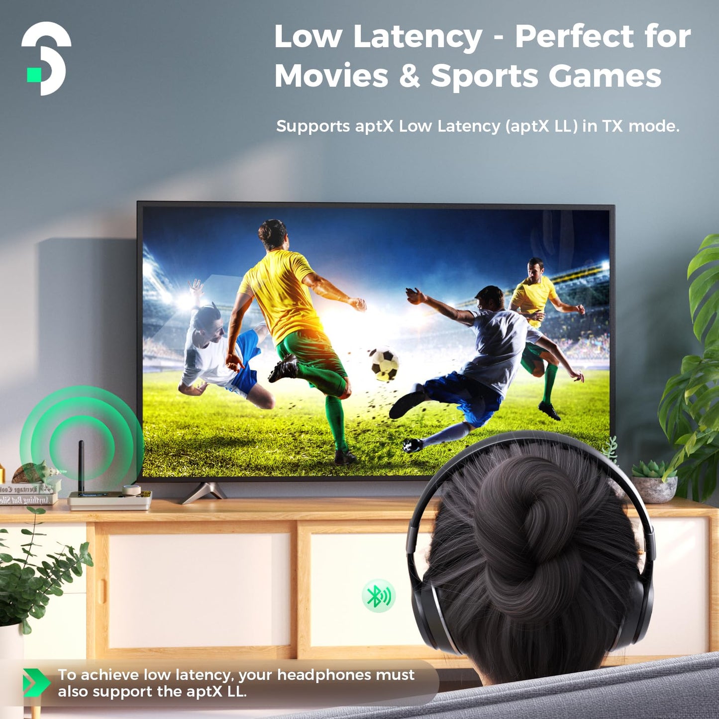 SOOMFON aptX LL & HD Bluetooth 5.2 Sender Empfänger, 3-in-1 HiFi Bluetooth Adapter Transmitter Receiver für TV, Stereoanlage & Kopfhörer, Lautstärke Regeln, Duale Verbindung, Aux/Optisch/RCA