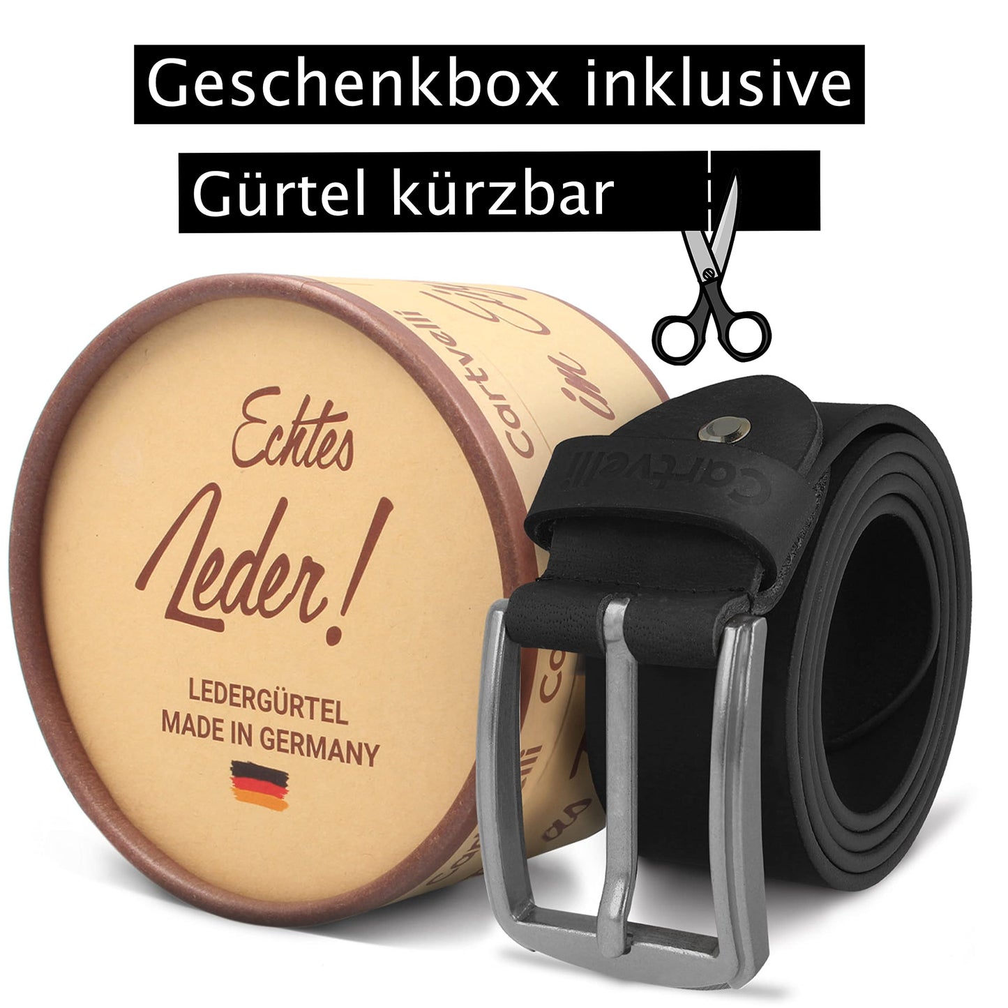 Cartvelli Herren Ledergürtel Schwarz 120cm Made in Germany - 40mm Echt-Leder Gürtel Schnalle Silber Herrengürtel Vollleder Jeansgürtel BS19s-120