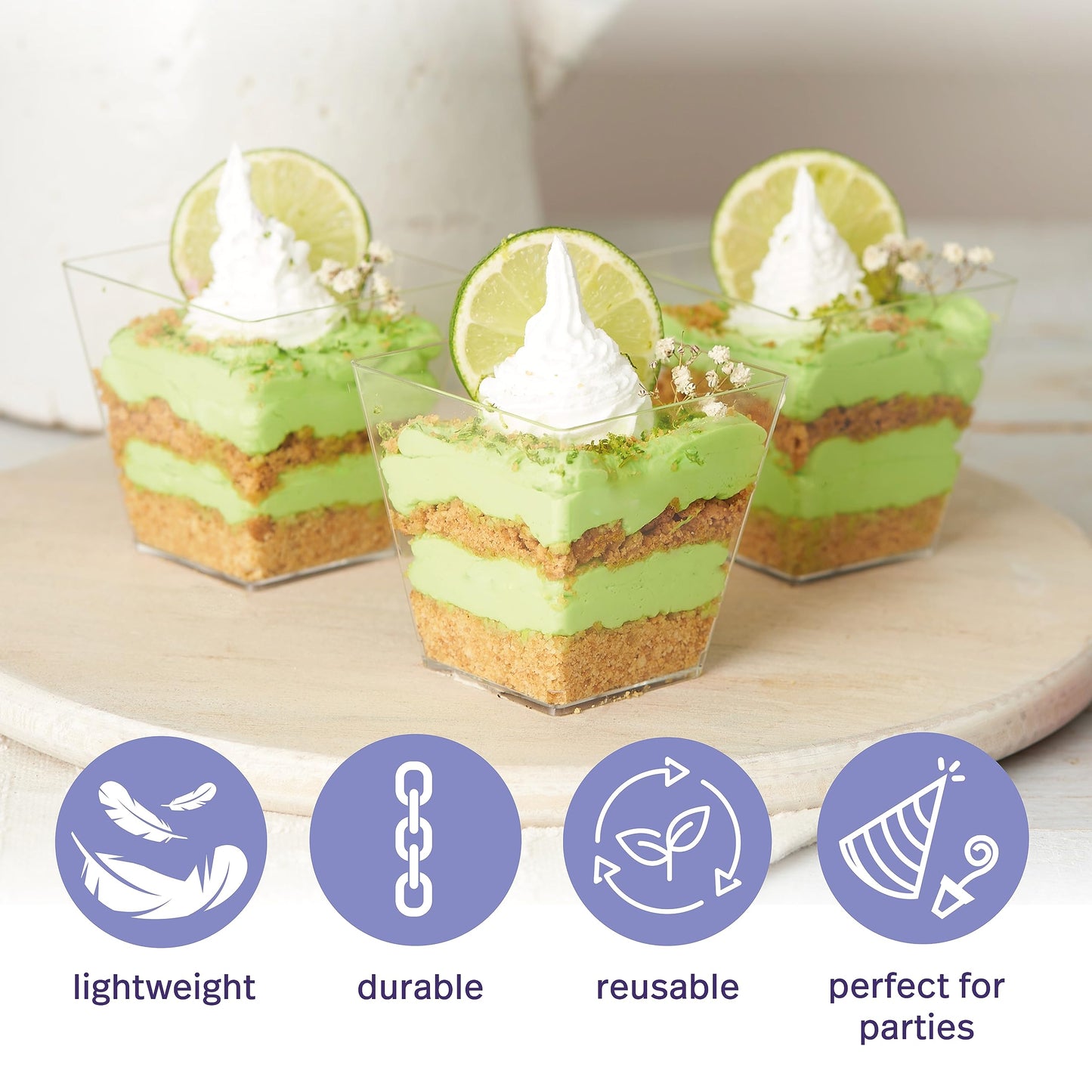 MATANA 48 Hartplastik Dessertschalen für Partys, Buffets (Quadratisch, 225ml) - Dessertgläser, Dessertbecher Eckig für Pudding, Nachtisch, Mousse, Tiramisu - Stabil & Mehrweg