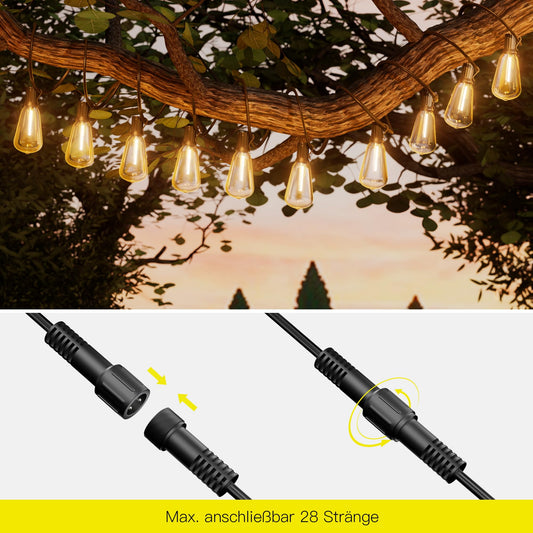 Torkase LED Lichterkette Außen Strom 18m - Outdoor Lichterketten 60FT mit Aussen Wetterfest 30+2 ST38 Glühbirne Warmweiß Aussenlichterkette für Balkon Garten Pavillon Terrasse Vorzelt Hochzeit Party