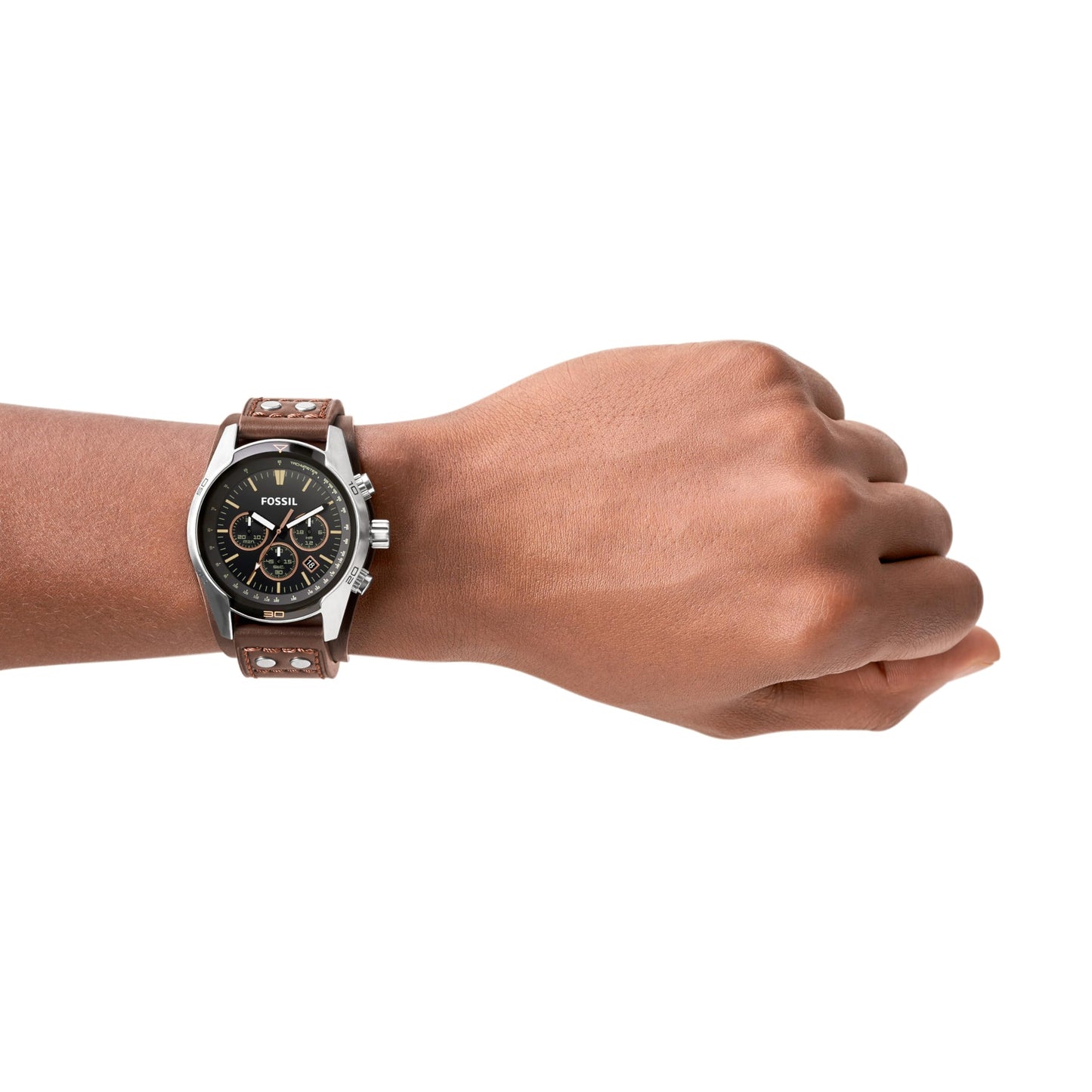 Fossil Coachman uhr für Herren, Chronographenwerk mit Edelstahl- oder Lederarmband, Schwarz, 44MM