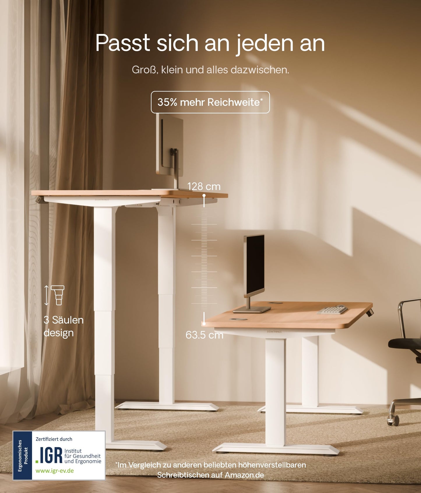 Desktronic Höhenverstellbarer Schreibtisch (160x80cm) - Schreibtisch Höhenverstellbar Elektrisch mit Flüsterleisem Dual-Motor & Touchscreen - Hohe Tragfähigkeit - Stehtisch HomePro
