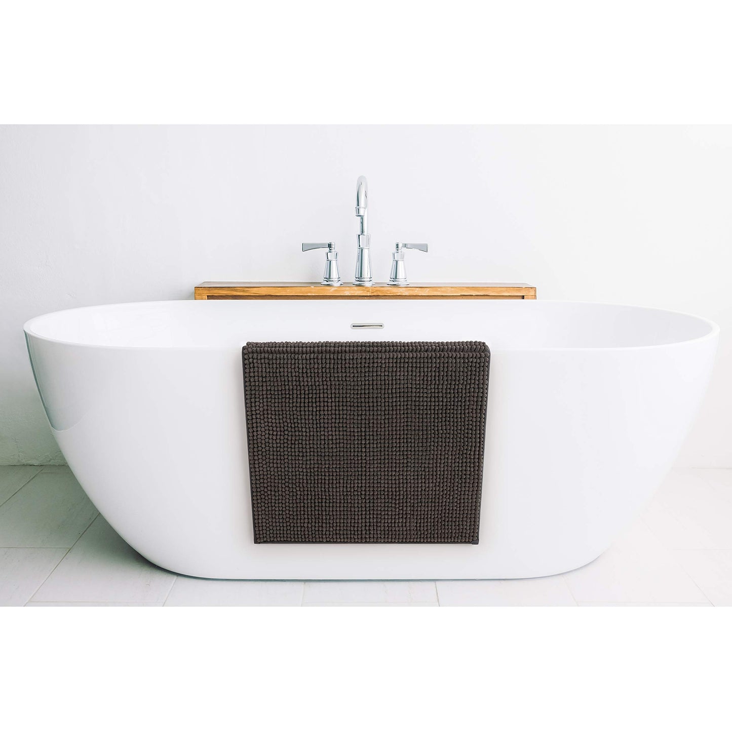 Blumtal Badematte 70x120 cm Chenille - Oeko-TEX zertifizierter Badteppich - Badematten & Badteppiche - Duschvorleger - Badvorleger rutschfest waschbar - Badezimmerteppich groß - Badematte Grau